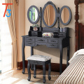 Vanity Table Set with Oval Mirror Makeup Dressing 7 Drawers and Stool,Black